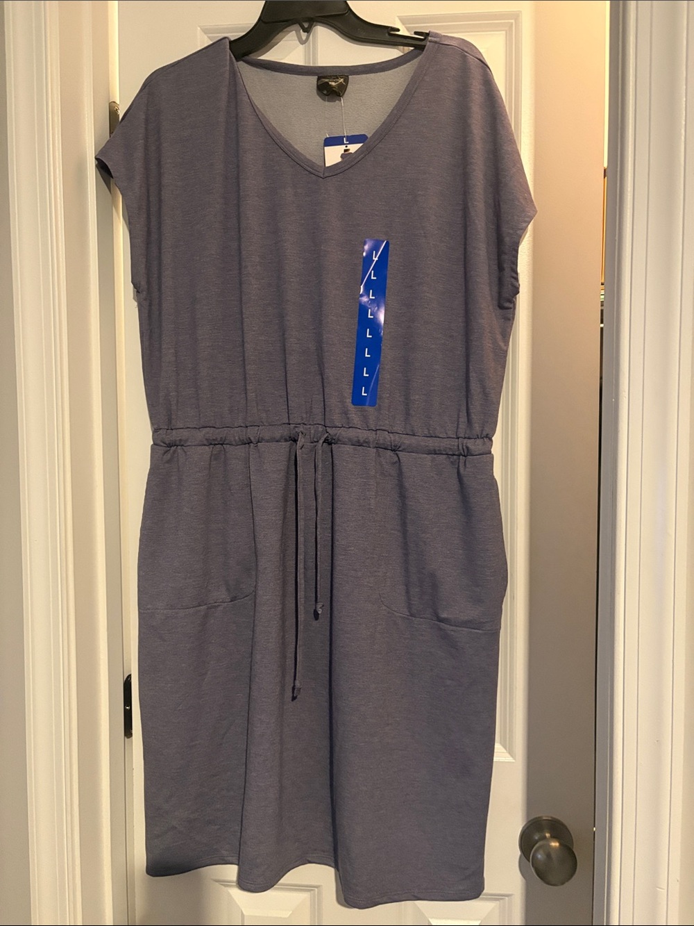 Casual V-Neck Drawstring Midi Dress in Dusty Lavender